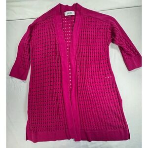 Jones Studio Women's 1X Plus Pink Solid Open-Knit V-Neck 3/4 Cardigan Sweater